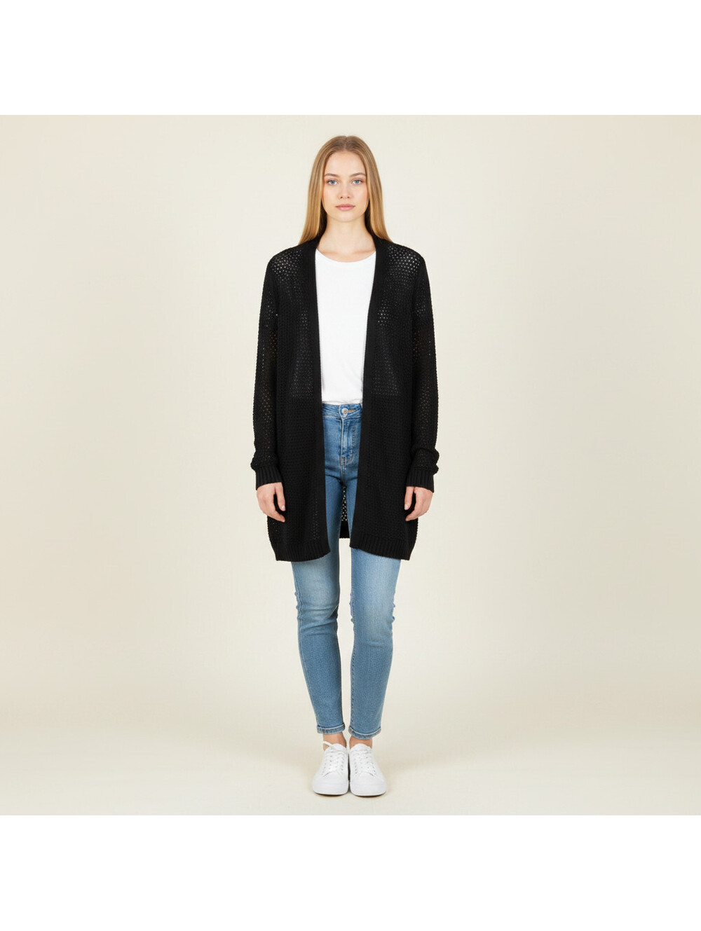 Halogen Cardigan Women M Medium Black Knit Open Front Long Sleeve Soft Cotton